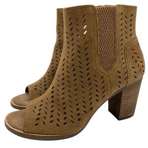 TOMS Womens Shoes Majorca Booties Sz 6 Brown Leather Perforated Peep Toe Ankle